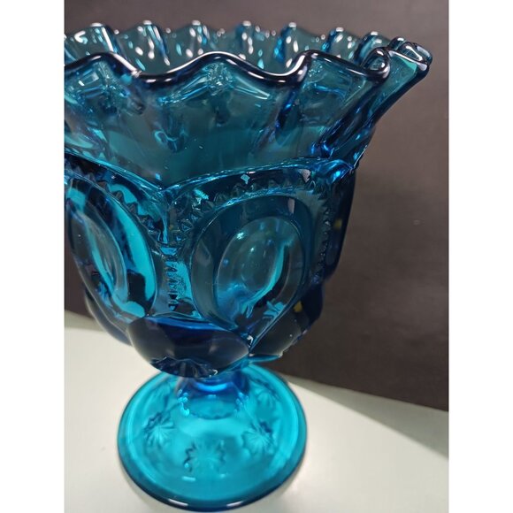 L.E. Smith Moon And Stars Colonial Blue 18 Point Crimped Compote - Picture 8 of 12